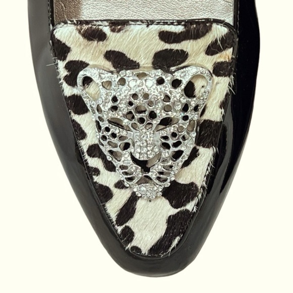 ARRAY Leopard Print Jeweled Cheetah Face Black Patent Loafers Shoes Women's 9N - Picture 7 of 16
